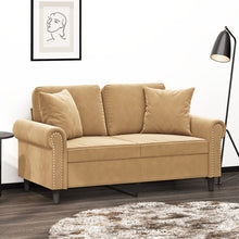 2-Sitzer-Sofa mit Zierkissen Braun 120 cm Samt