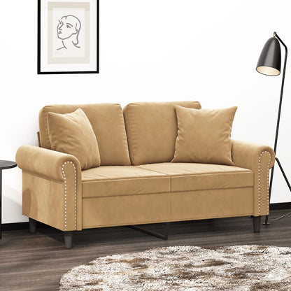 2-Sitzer-Sofa mit Zierkissen Braun 120 cm Samt