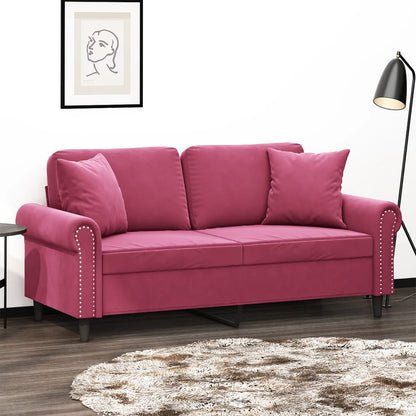 2-Sitzer-Sofa mit Zierkissen Weinrot 140 cm Samt