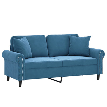 2-Sitzer-Sofa mit Zierkissen Blau 140 cm Samt