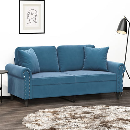 2-Sitzer-Sofa mit Zierkissen Blau 140 cm Samt