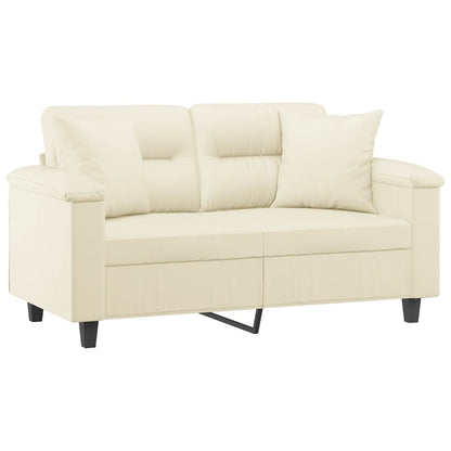 2-Sitzer-Sofa mit Zierkissen Creme 120 cm Kunstleder