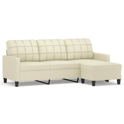 3-Sitzer-Sofa mit Hocker Creme 180 cm Kunstleder