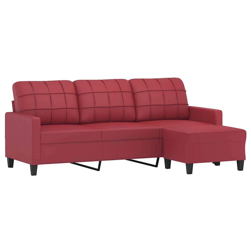3-Sitzer-Sofa mit Hocker Weinrot 180 cm Kunstleder