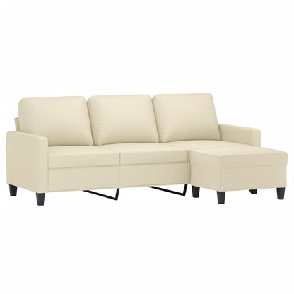 3-Sitzer-Sofa mit Hocker Creme 180 cm Kunstleder
