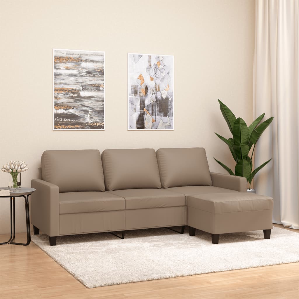 3-Sitzer-Sofa mit Hocker Cappuccino-Braun 180 cm Kunstleder