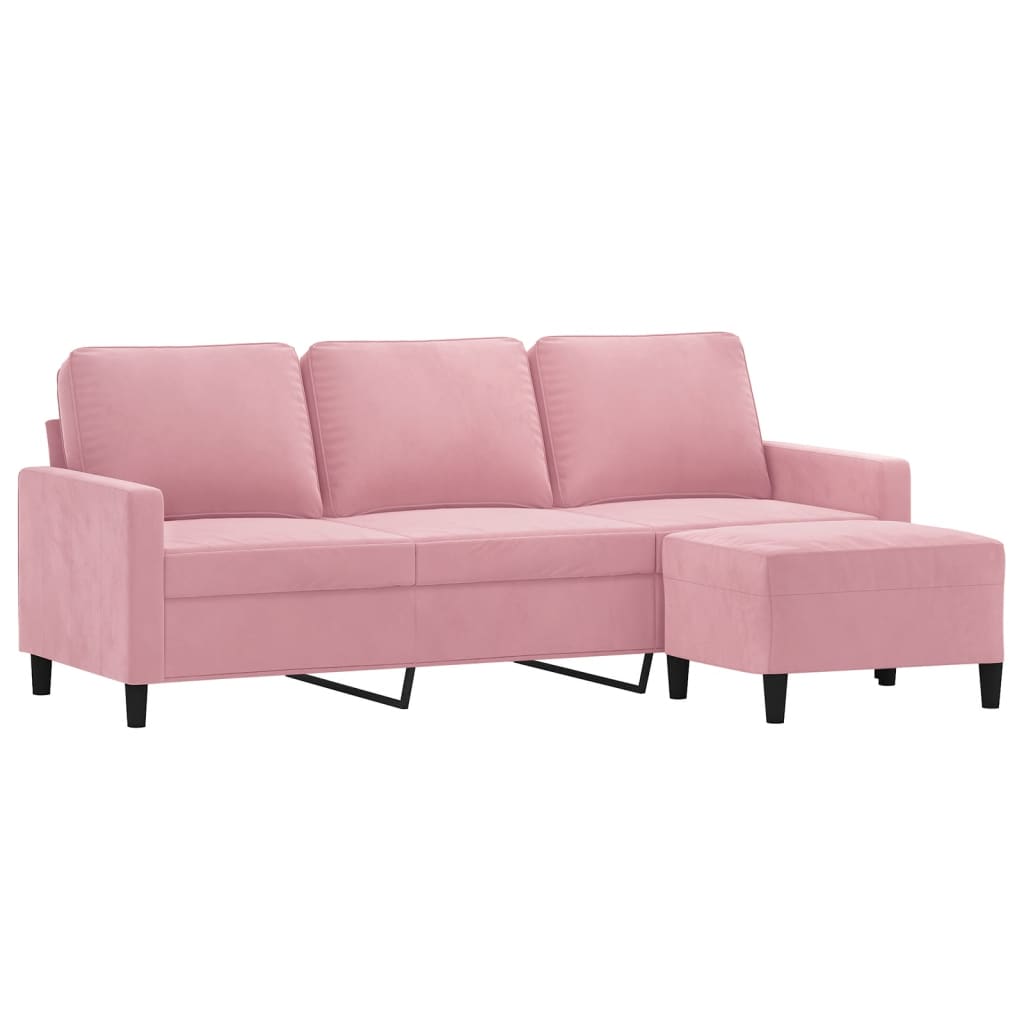 3-Sitzer-Sofa mit Hocker Rosa 180 cm Samt