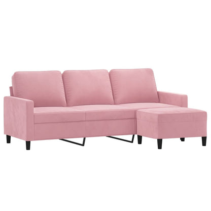 3-Sitzer-Sofa mit Hocker Rosa 180 cm Samt