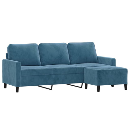 3-Sitzer-Sofa mit Hocker Blau 180 cm Samt