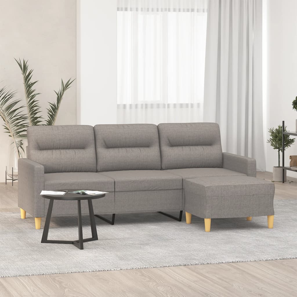 3-Sitzer-Sofa mit Hocker Taupe 180 cm Stoff