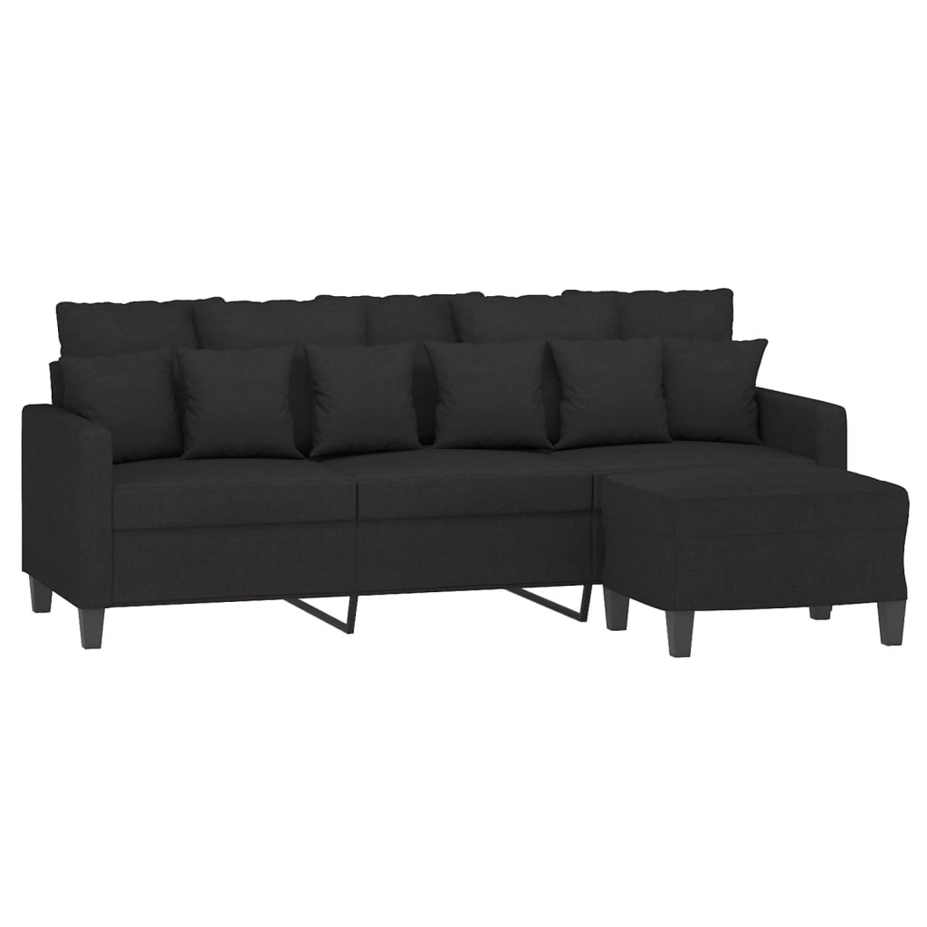 3-Sitzer-Sofa mit Hocker Schwarz 180 cm Stoff