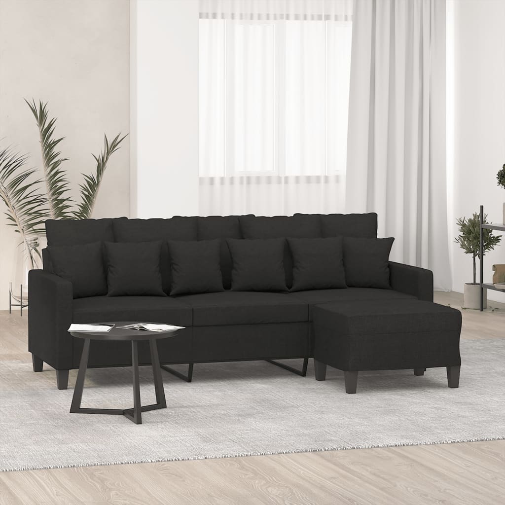 3-Sitzer-Sofa mit Hocker Schwarz 180 cm Stoff