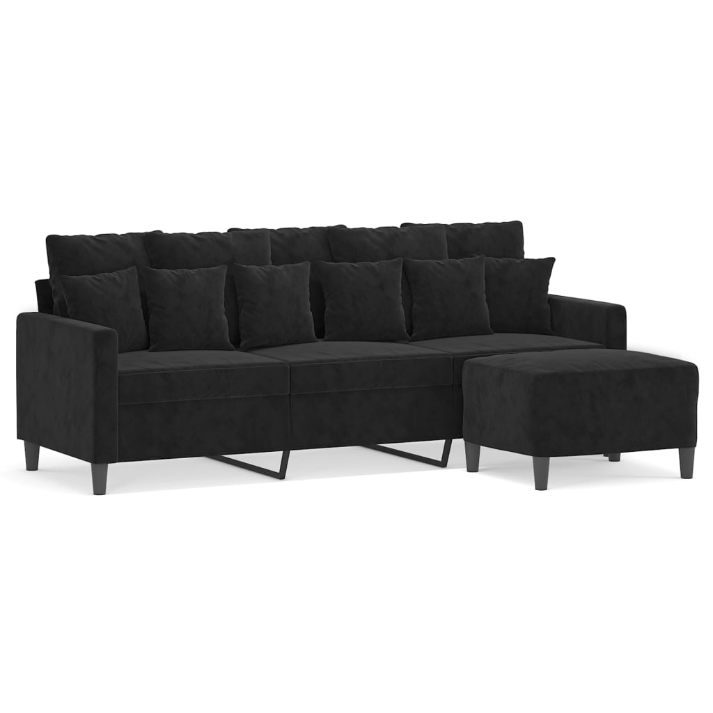 3-Sitzer-Sofa mit Hocker Schwarz 180 cm Samt