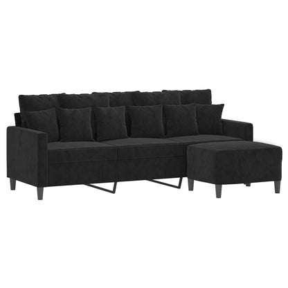 3-Sitzer-Sofa mit Hocker Schwarz 180 cm Samt