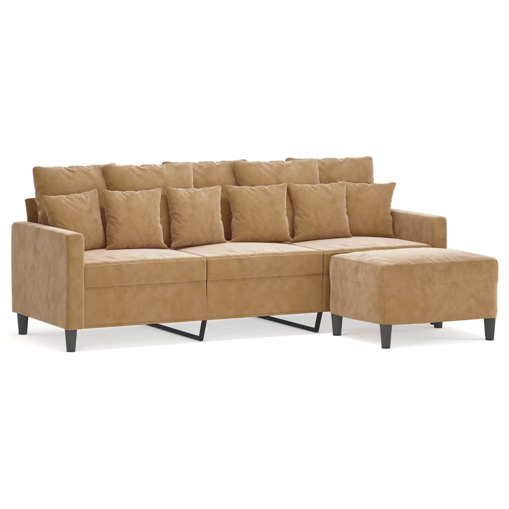 3-Sitzer-Sofa mit Hocker Braun 180 cm Samt