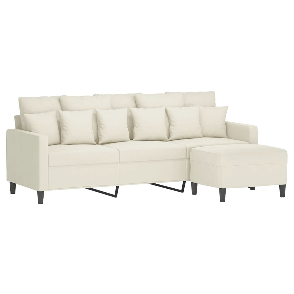 3-Sitzer-Sofa mit Hocker Creme 180 cm Samt