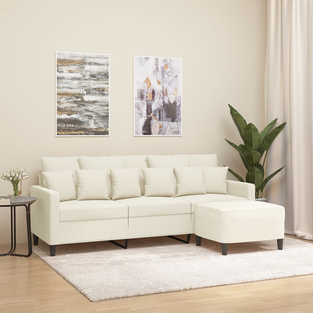 3-Sitzer-Sofa mit Hocker Creme 180 cm Samt
