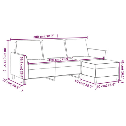 3-Sitzer-Sofa mit Hocker Grau 180 cm Kunstleder