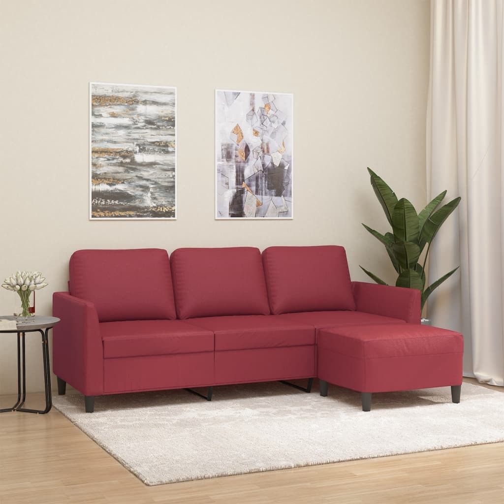 3-Sitzer-Sofa mit Hocker Weinrot 180 cm Kunstleder
