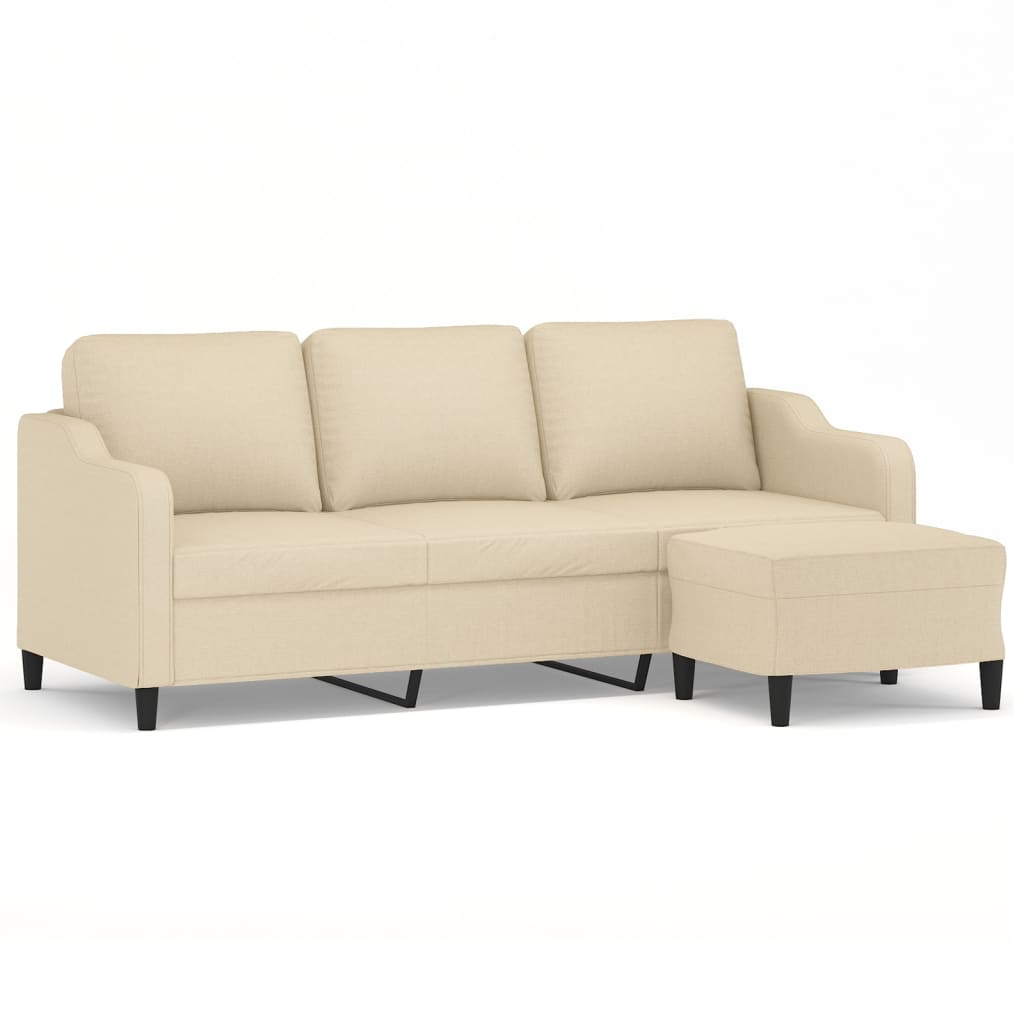 3-Sitzer-Sofa mit Hocker Creme 180 cm Stoff