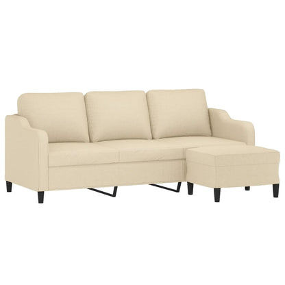 3-Sitzer-Sofa mit Hocker Creme 180 cm Stoff