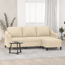 3-Sitzer-Sofa mit Hocker Creme 180 cm Stoff