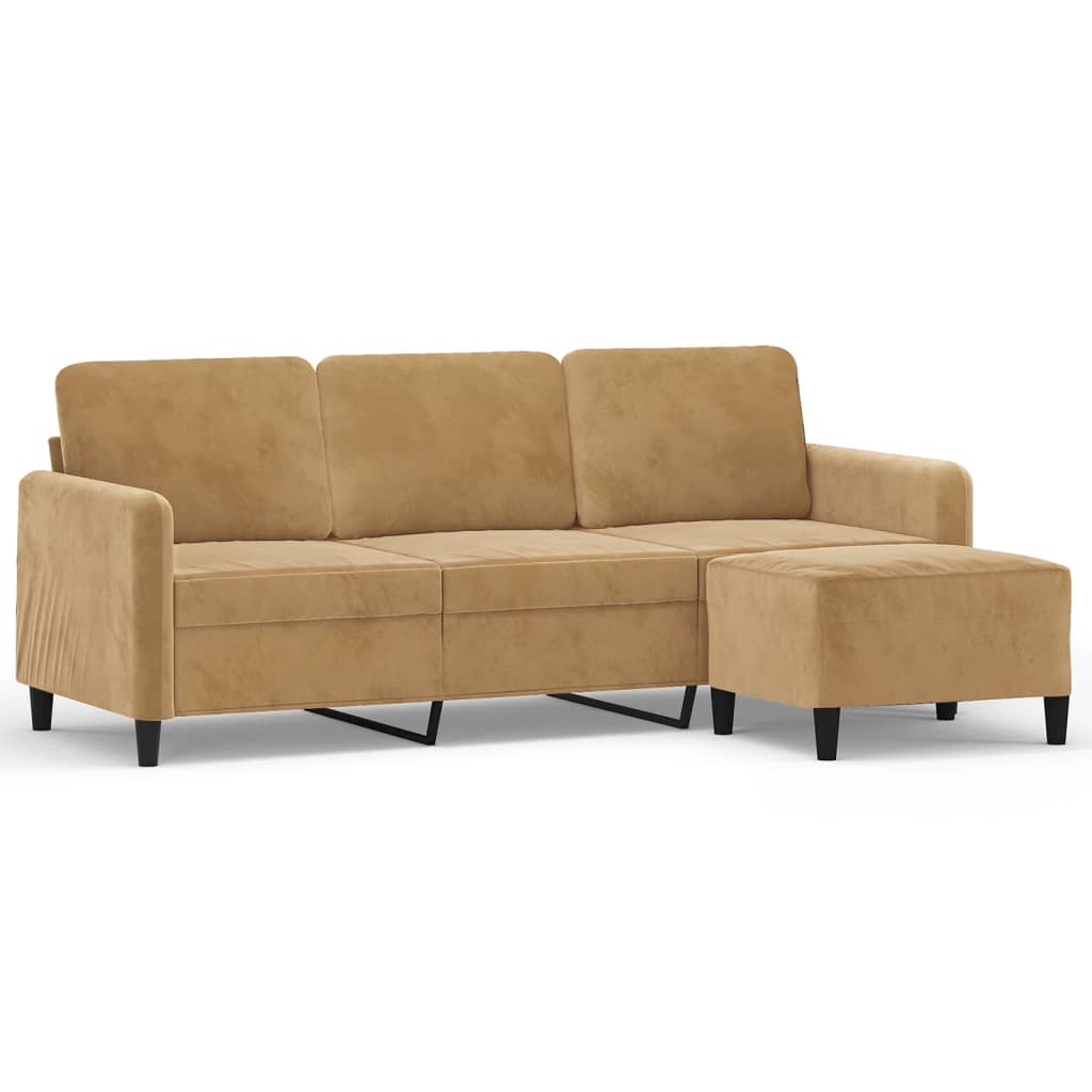 3-Sitzer-Sofa mit Hocker Braun 180 cm Samt