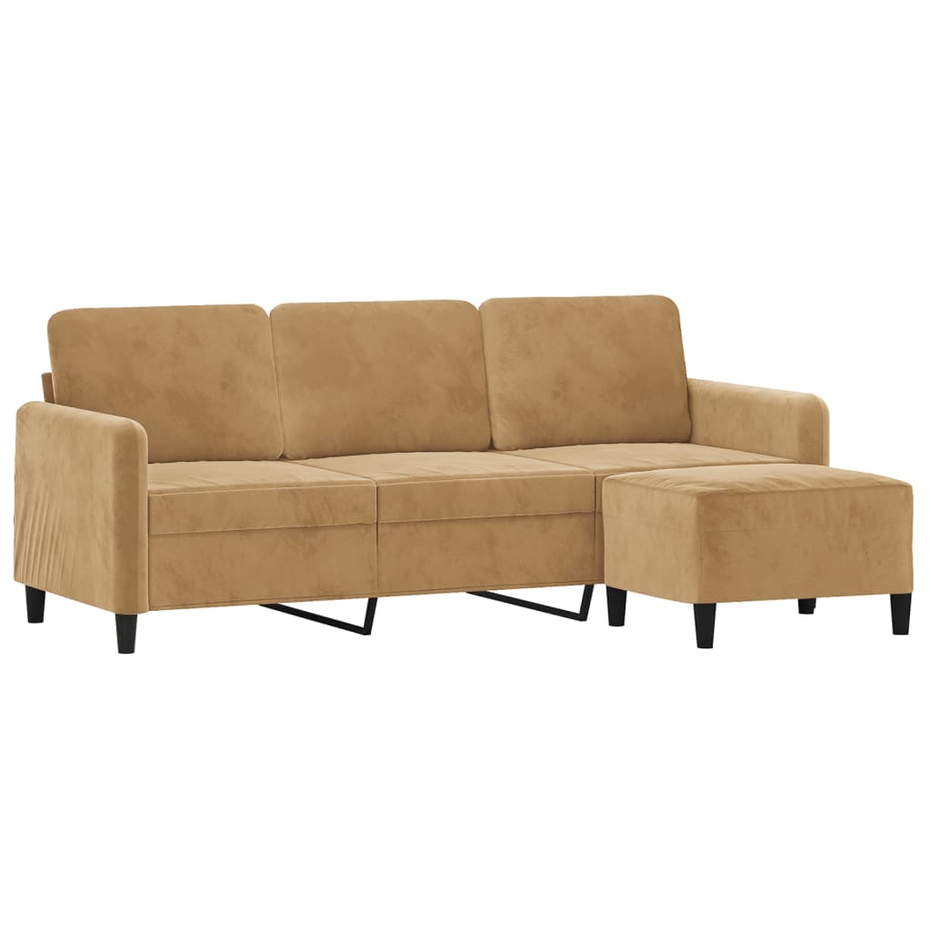 3-Sitzer-Sofa mit Hocker Braun 180 cm Samt