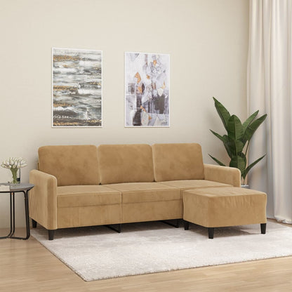 3-Sitzer-Sofa mit Hocker Braun 180 cm Samt