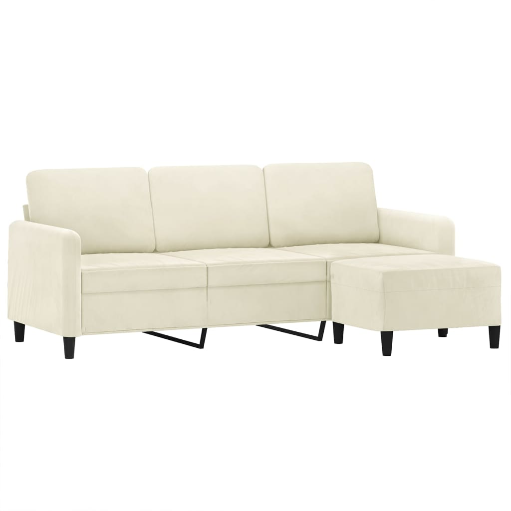 3-Sitzer-Sofa mit Hocker Creme 180 cm Samt