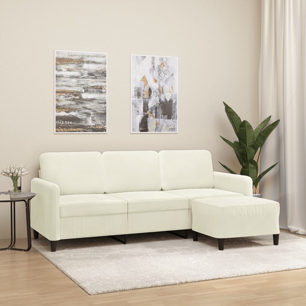 3-Sitzer-Sofa mit Hocker Creme 180 cm Samt