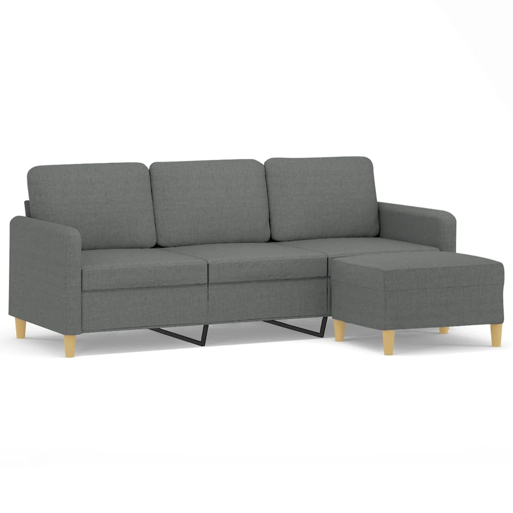 3-Sitzer-Sofa mit Hocker Dunkelgrau 180 cm Stoff