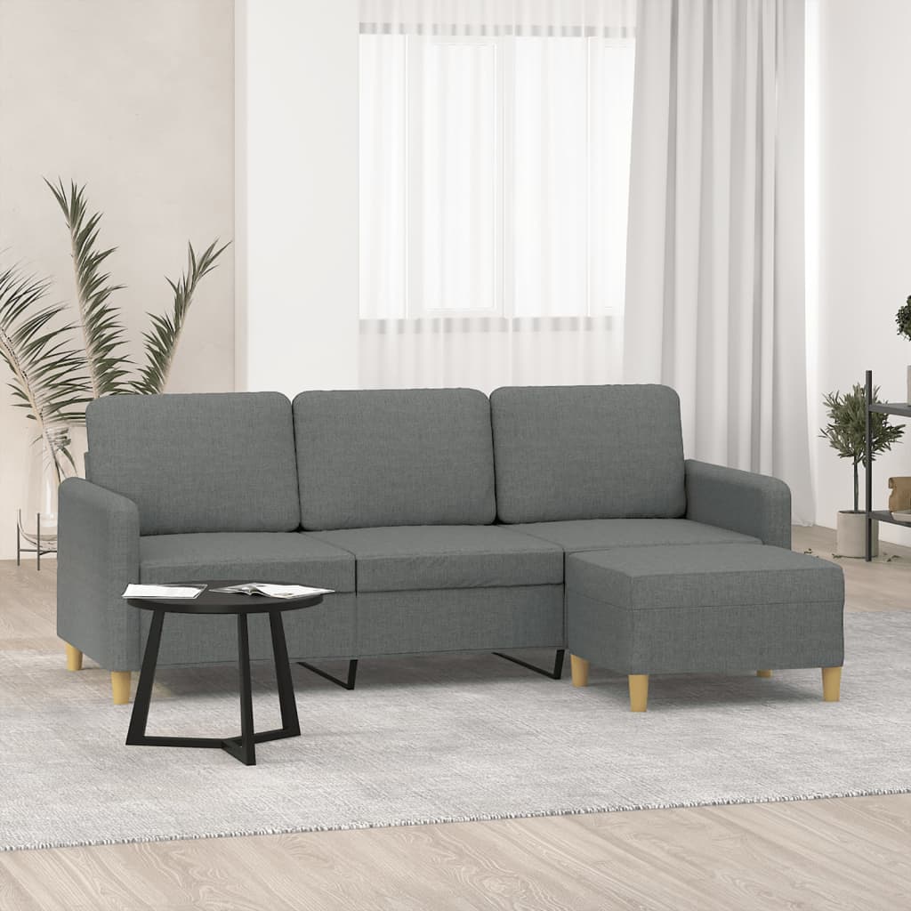 3-Sitzer-Sofa mit Hocker Dunkelgrau 180 cm Stoff
