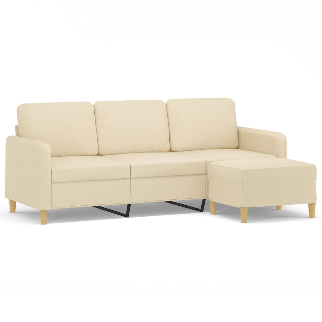 3-Sitzer-Sofa mit Hocker Creme 180 cm Stoff