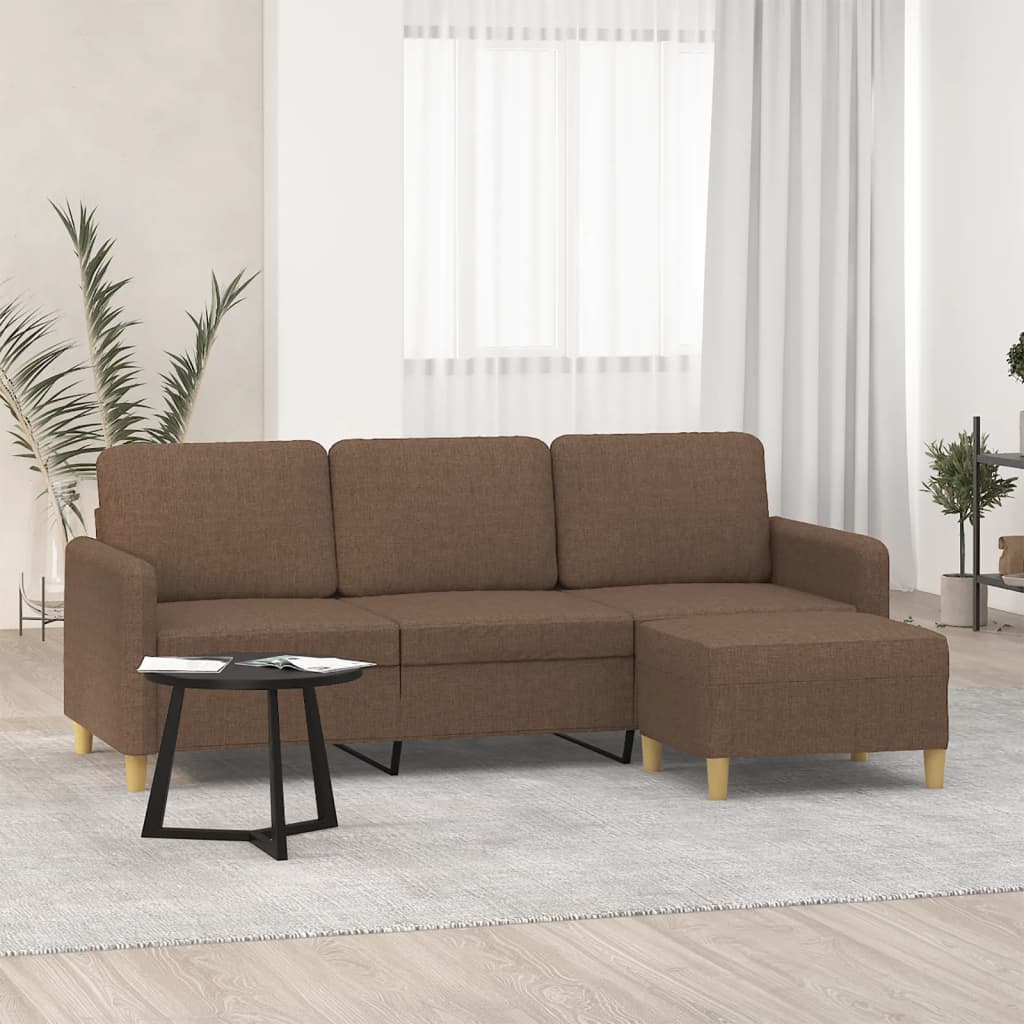 3-Sitzer-Sofa mit Hocker Braun 180 cm Stoff