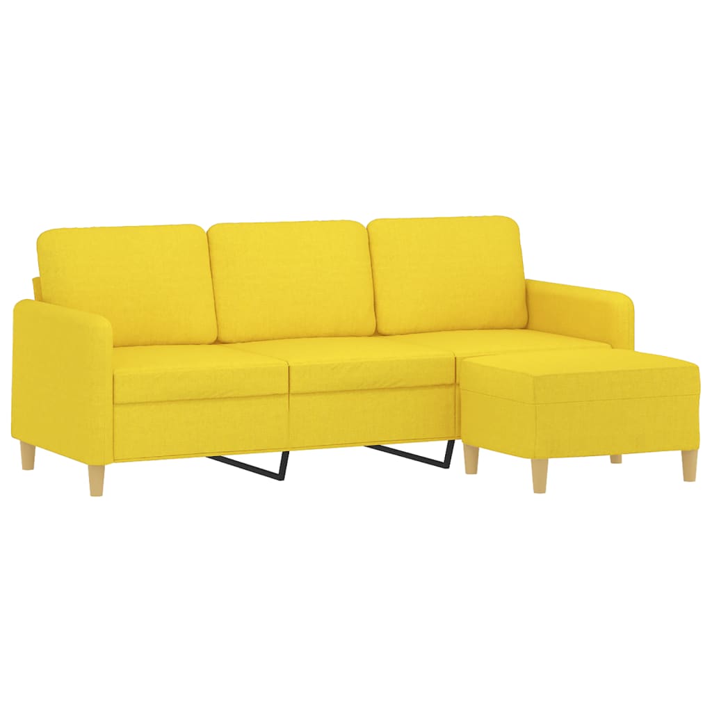 3-Sitzer-Sofa mit Hocker Hellgelb 180 cm Stoff
