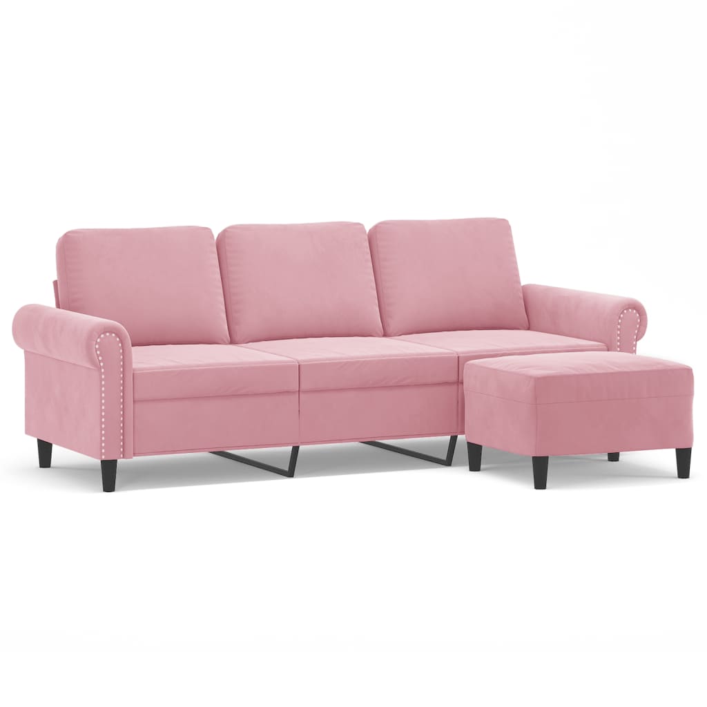3-Sitzer-Sofa mit Hocker Rosa 180 cm Samt