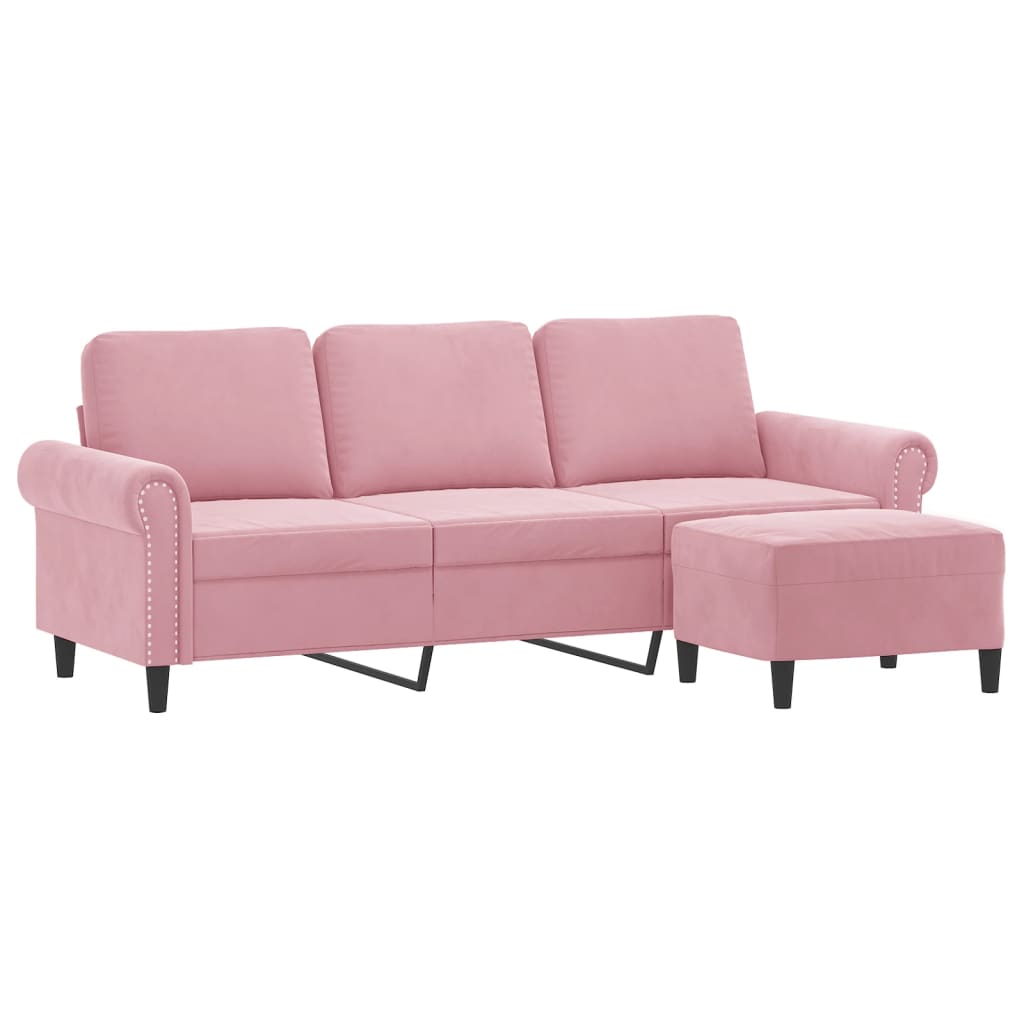 3-Sitzer-Sofa mit Hocker Rosa 180 cm Samt