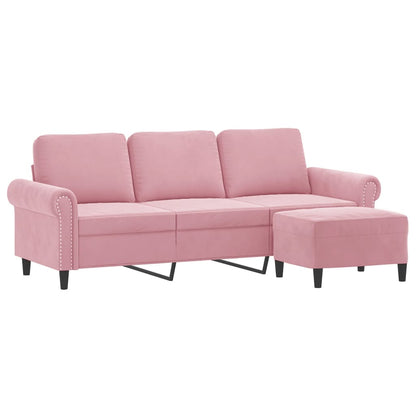 3-Sitzer-Sofa mit Hocker Rosa 180 cm Samt