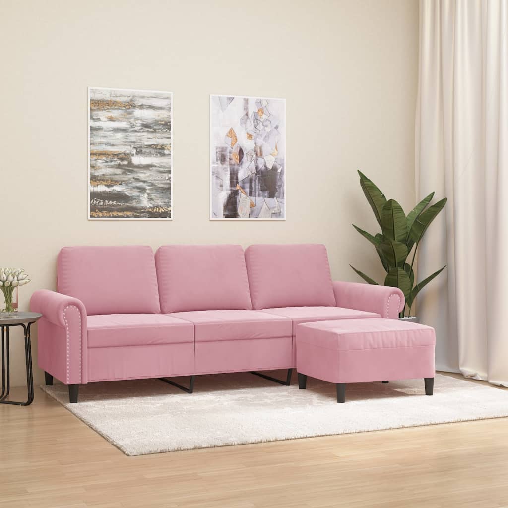 3-Sitzer-Sofa mit Hocker Rosa 180 cm Samt