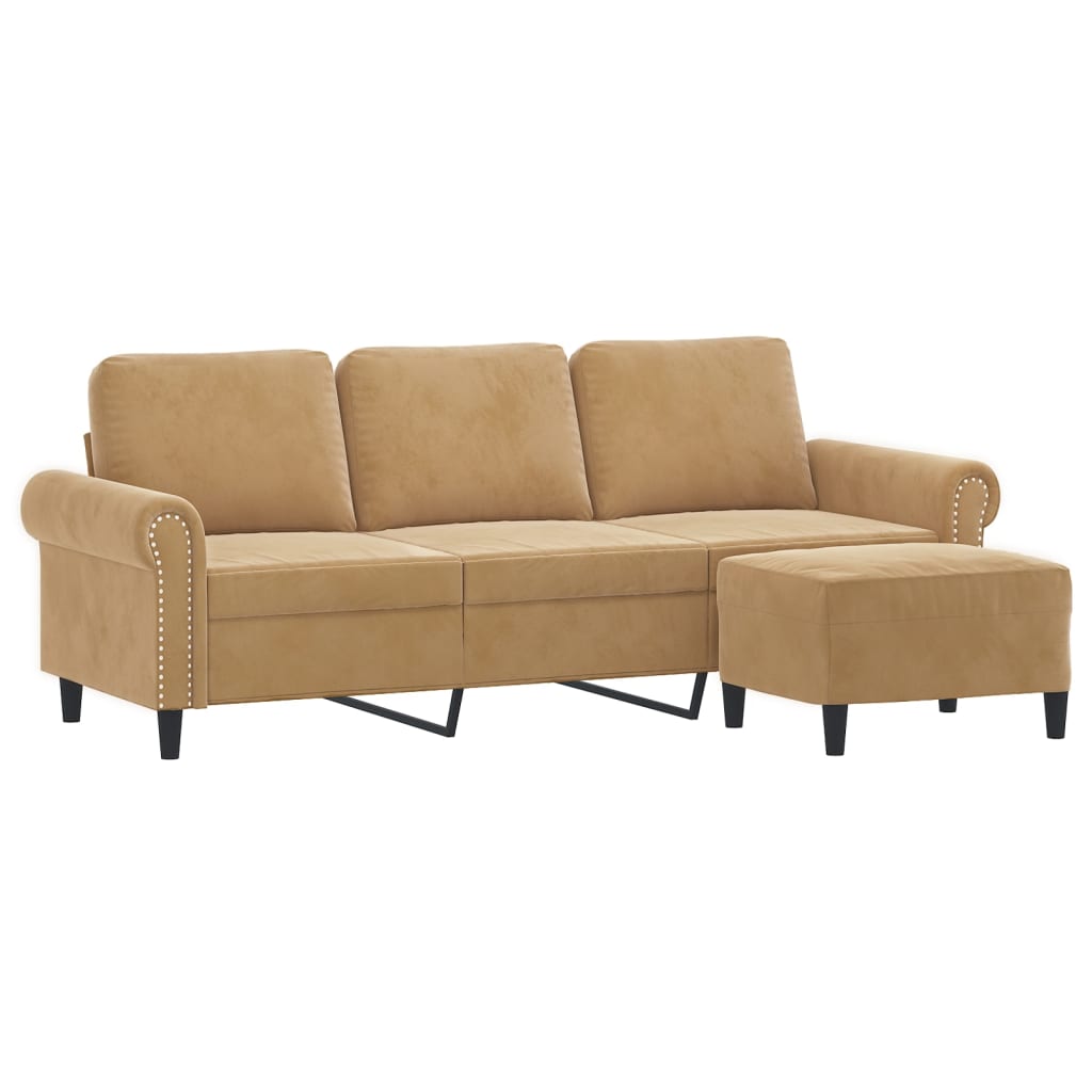 3-Sitzer-Sofa mit Hocker Braun 180 cm Samt