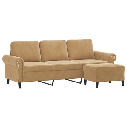 3-Sitzer-Sofa mit Hocker Braun 180 cm Samt