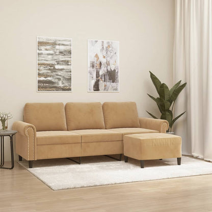 3-Sitzer-Sofa mit Hocker Braun 180 cm Samt
