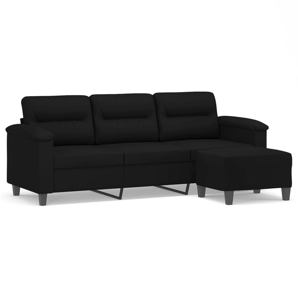 3-Sitzer-Sofa mit Hocker Schwarz 180 cm Mikrofasergewebe