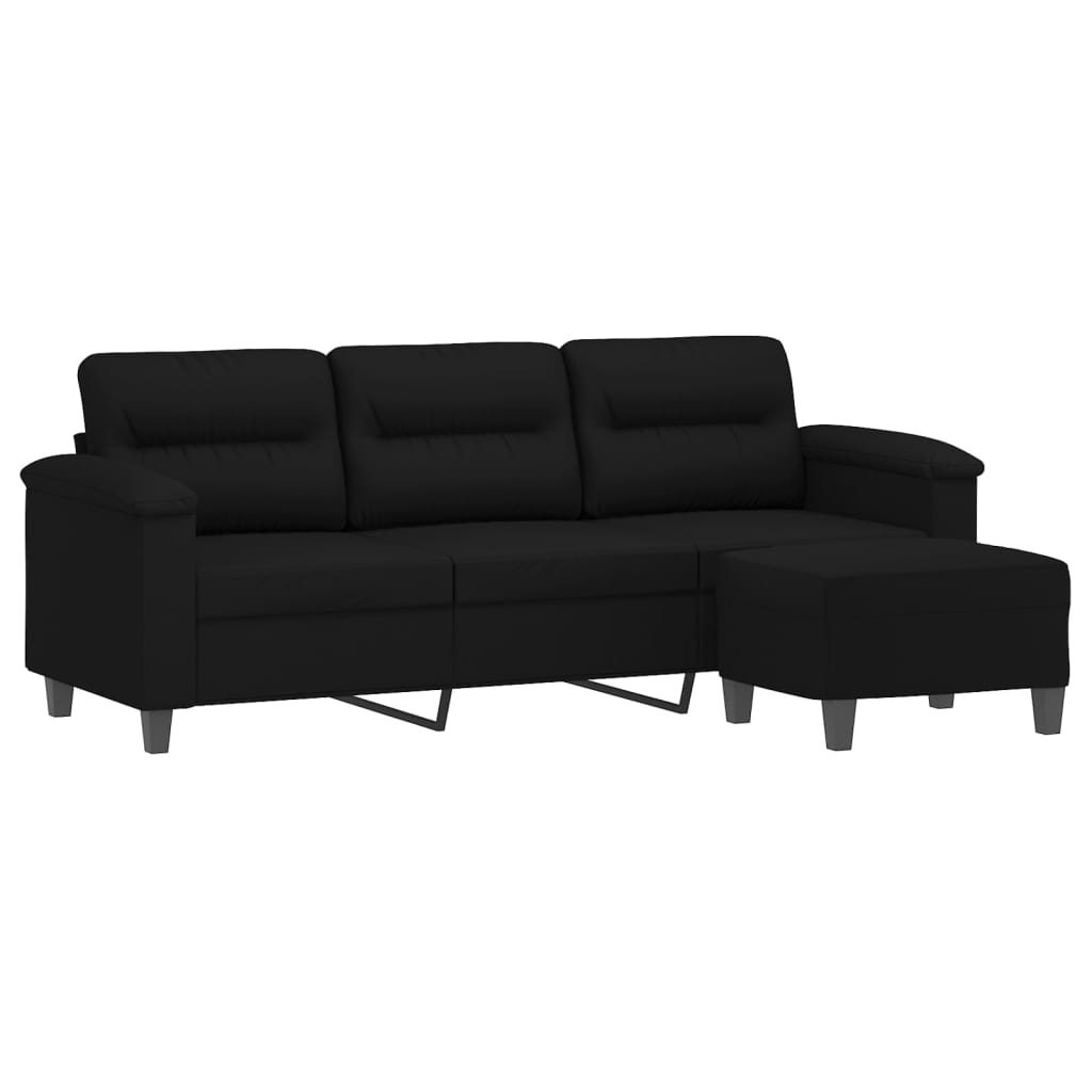 3-Sitzer-Sofa mit Hocker Schwarz 180 cm Mikrofasergewebe