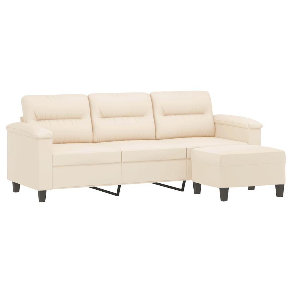 3-Sitzer-Sofa mit Hocker Beige 180 cm Mikrofasergewebe
