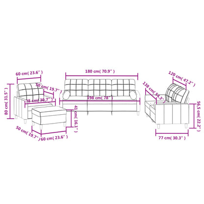 4-tlg. Sofagarnitur mit Kissen Braun Stoff