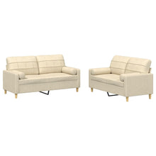 2-tlg. Sofagarnitur mit Kissen Creme Stoff