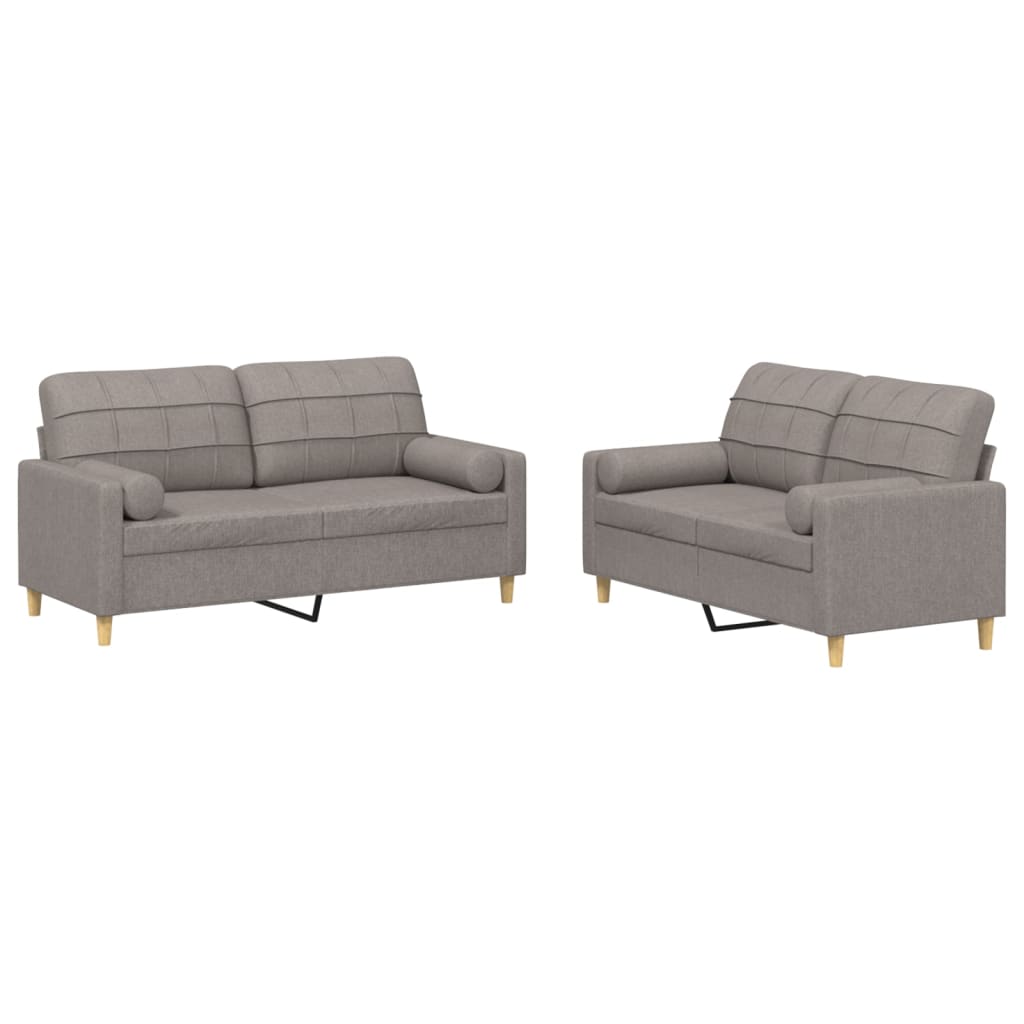 2-tlg. Sofagarnitur mit Kissen Taupe Stoff