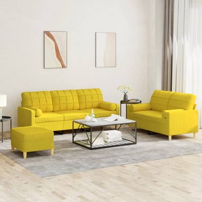 3-tlg. Sofagarnitur mit Kissen Hellgelb Stoff